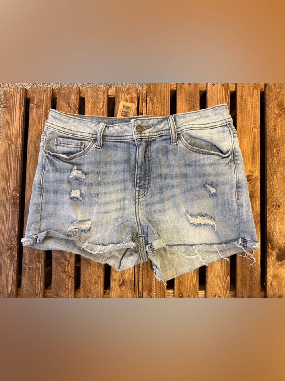 Women's Light Blue Distressed Denim Shorts with Frayed Hem